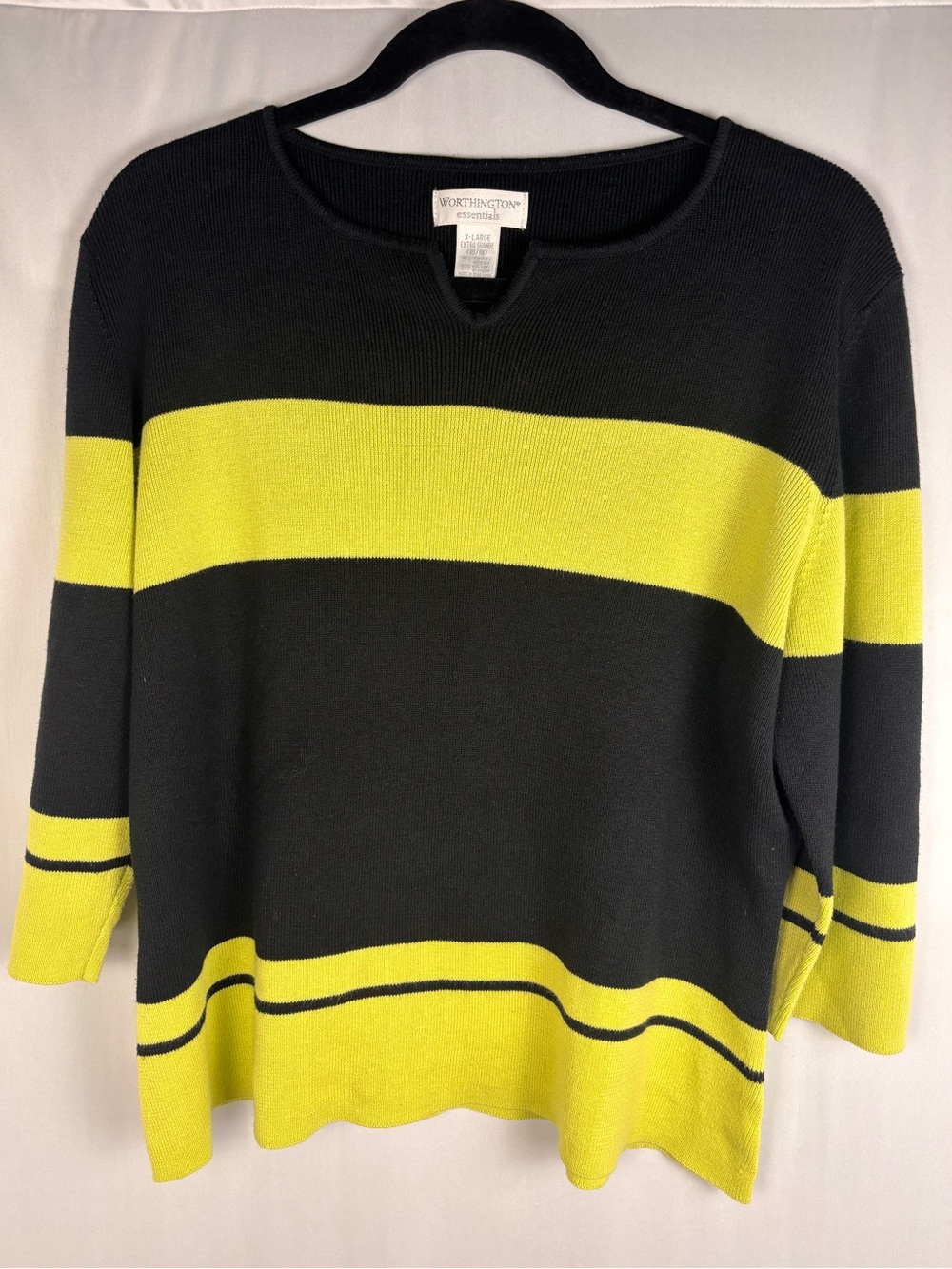 Worthington Black and Yellow Wide-Stripe Crewneck Sweater